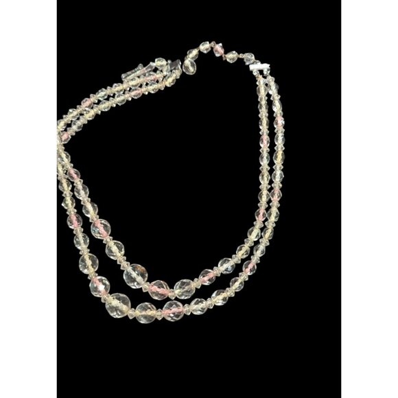 Vintage German Crystal Bead Necklace Double Strand Pink & Clear Elegant Estate - Picture 5 of 7